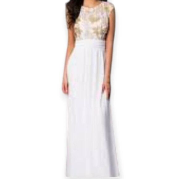 TAWNY WHITE & GOLD SEQUIN GOWN SZ.S EUC. - Picture 1 of 8